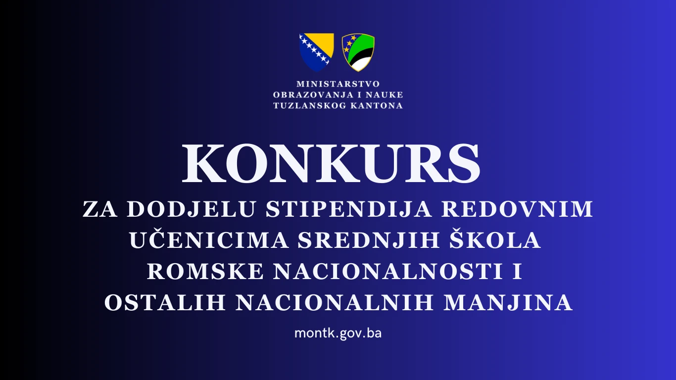 Konkurs za dodjelu stipendija učenicima srednjih škola romske nacionalnosti i ostalih nacionalnih manjina u školskoj 2025/2026. godini
